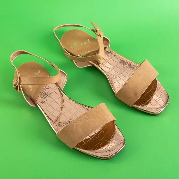 OUTLET Beżowe damskie sandały z lustrzaną wkładką Mannika - Obuwie 