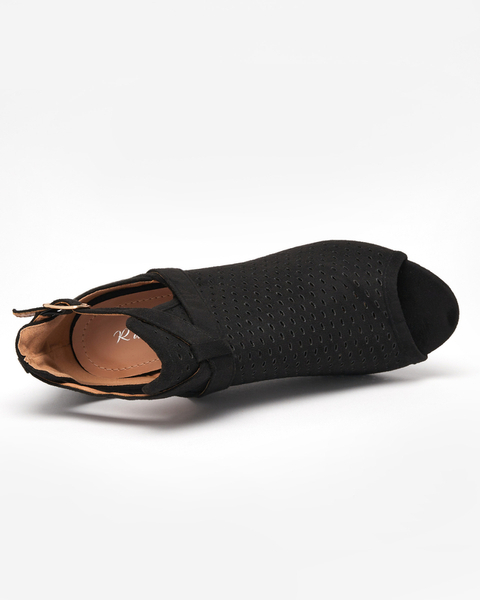 OUTLET Czarne ażurowe sandały damskie na słupku Rilose - Obuwie