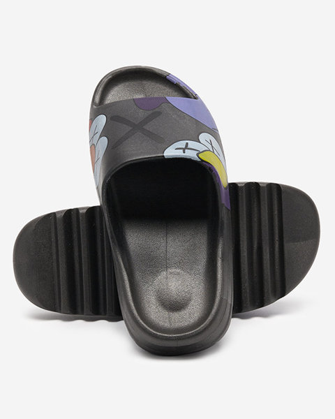 OUTLET Czarne gumowe klapki damskie z printem Pfizz- Obuwie