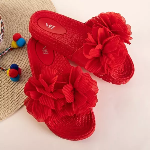 OUTLET Czerwone damskie klapki z kwiatkami Pamelina - Obuwie