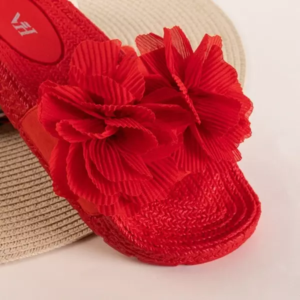 OUTLET Czerwone damskie klapki z kwiatkami Pamelina - Obuwie