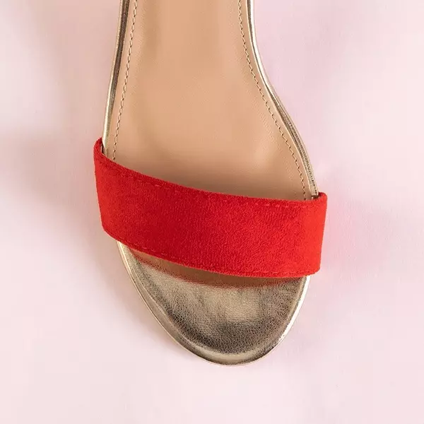 OUTLET Czerwone damskie sandały na niskim obcasie Kamalia - Obuwie