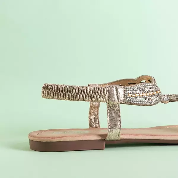 OUTLET Złote damskie sandały z cyrkoniami Sicylia - Obuwie