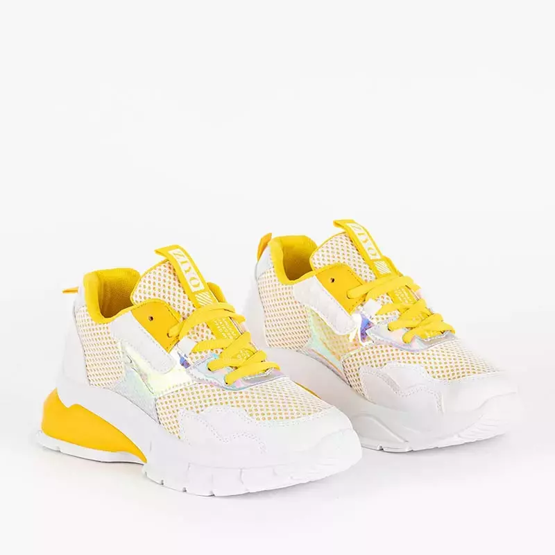 OUTLET Żółte sneakersy damskie z holograficzną wstawką Zisori - Obuwie