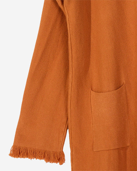 Pomarańczowa damska tunika swetrowa z frędzelkami- Odzież