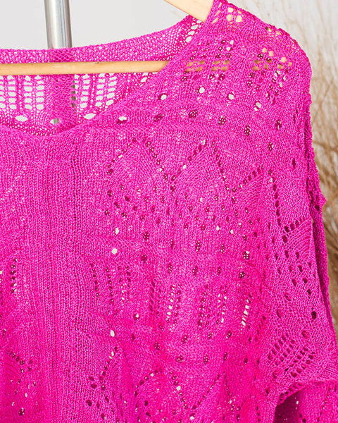 Prześwitujący damski sweter dzianinowy w kolorze fuksjowym - Odzież