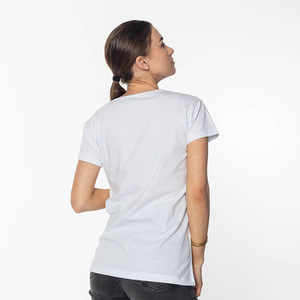 Royalfashion Biały damski t-shirt z kolorowym printem i brokatem