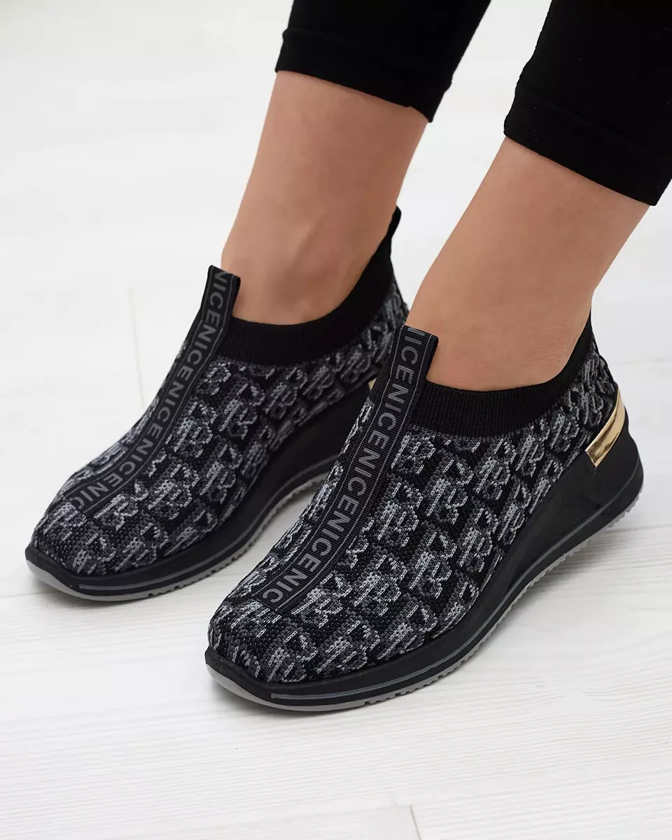 Royalfashion Czarno- szare damskie wsuwane buty sportowe z printem Scerpa