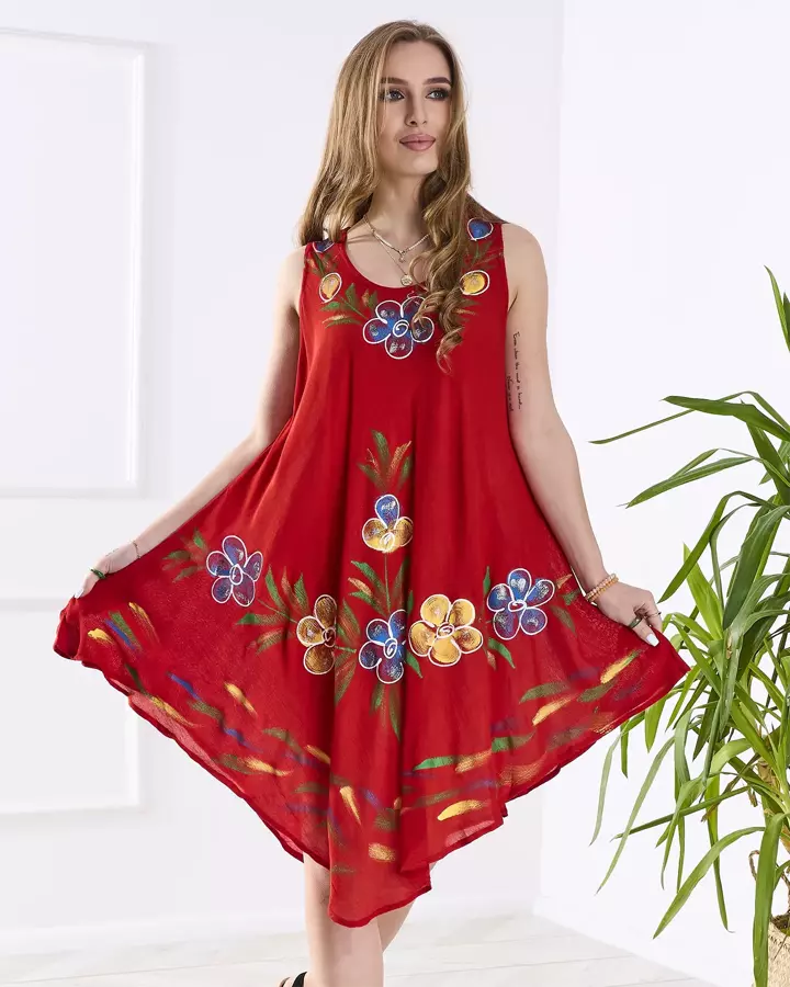 Royalfashion Damska czerwona kwiecista narzutka typu sukienka 