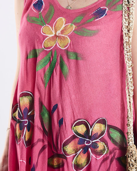 Royalfashion Damska narzutka typu sukienka w kwiaty w fuksjowym kolorze 