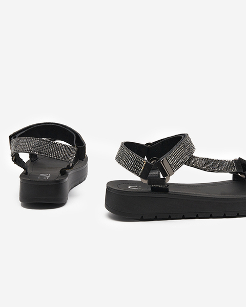 Royalfashion Damskie sandały z cyrkoniami w kolorze czarnym Qroc