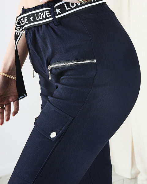 Royalfashion Granatowe damskie spodnie typu bojówki z kieszeniami