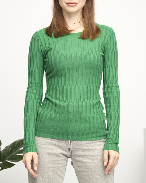 Royalfashion Prążkowany sweter damski w kolorze zielonym
