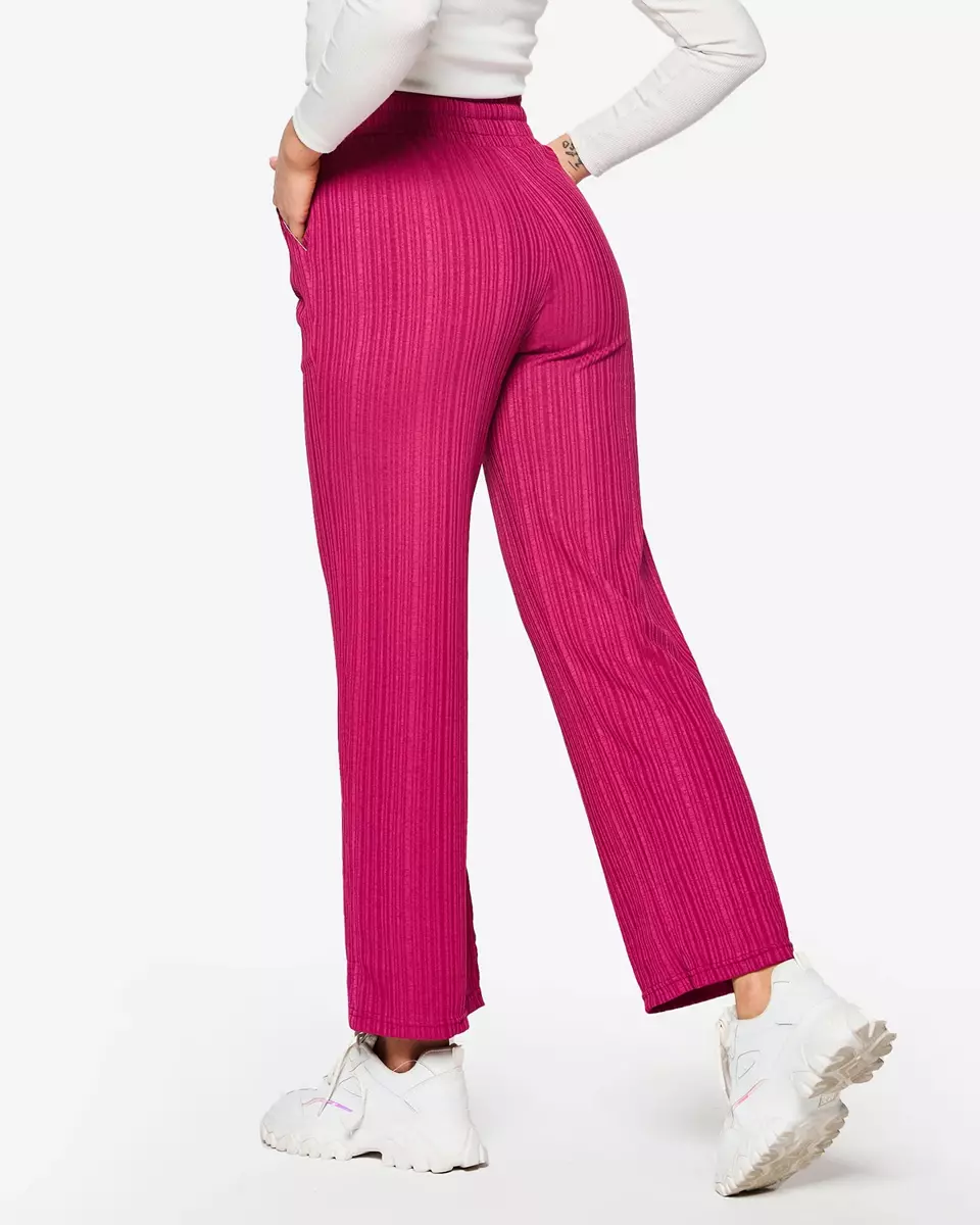 Royalfashion Szerokie damskie spodnie prążkowane w kolorze fuksjowym