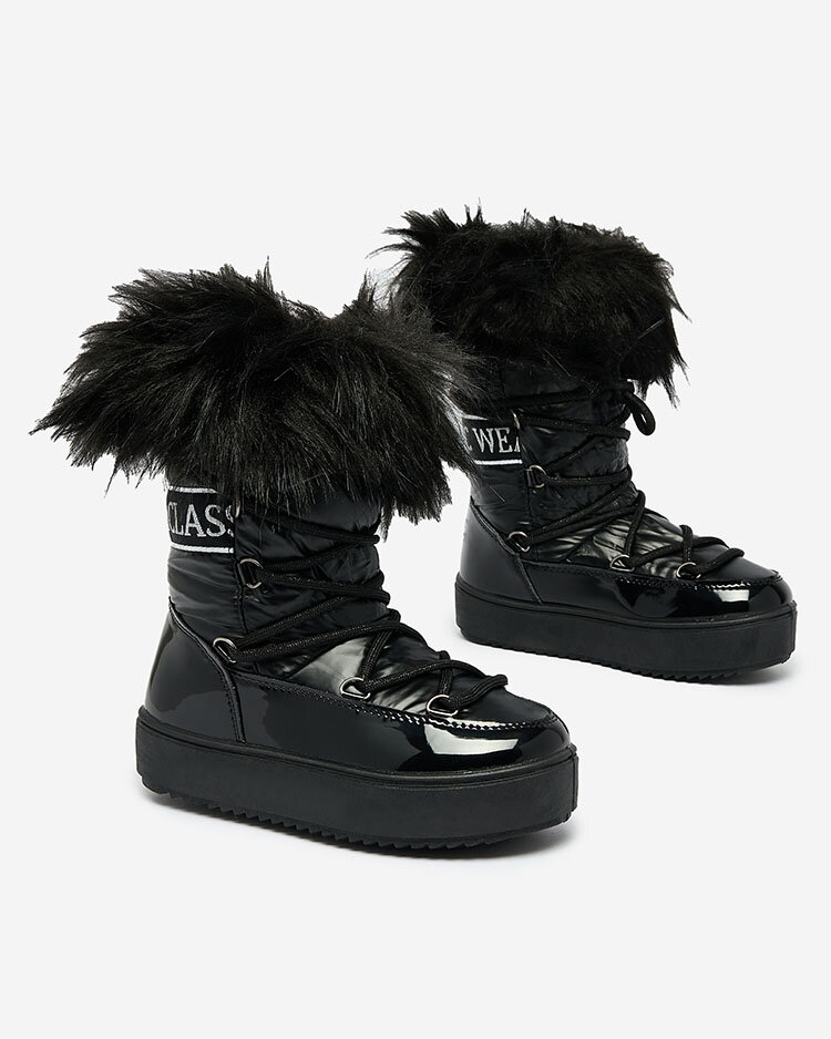 Royalfashion Wsuwane buty a'la śniegowce dziecięce z futerkiem w kolorze czarnym Asika