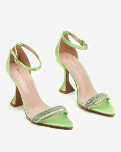 Royalfashion Zielone damskie sandałki na szpilce z ozdobnymi cyrkoniami Manestri 