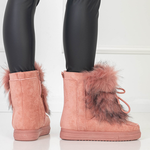 Różowe damskie buty a'la śniegowce z futerkiem Cerika - Obuwie