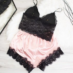 Różowo-czarna damska 2-częściowa piżama - Odzież