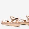 Różowo - złote damskie sandały na niskiej koturnie Lisia - Obuwie