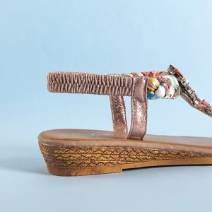 Sandały japonki z ozdobami w kolorze różowego złota Gortenzja - Obuwie
