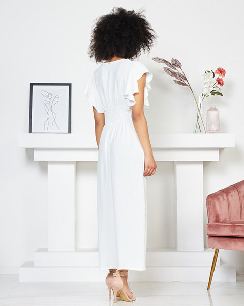 Sukienka maxi z gumką w pasie w kolorze białym- Odzież