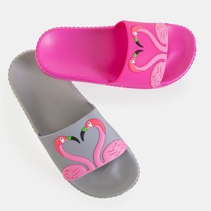 Szare damskie klapki z flamingiem Flamoi - Obuwie