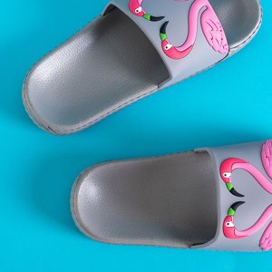 Szare dziecięce klapki z flamingami Finnie - Obuwie 