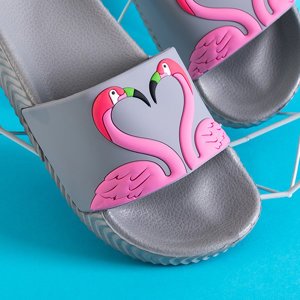 Szare dziecięce klapki z flamingami Finnie - Obuwie 