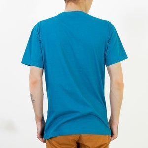 Turkusowy bawełniany męski t-shirt z nadrukiem samochodu - Odzież