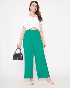 Zielone damskie prążkowane szerokie spodnie palazzo - Odzież