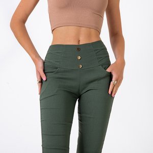 Zielone damskie tregginsy z guzikami - Spodnie