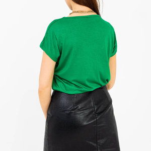 Zielony damski t-shirt ze złotym nadrukiem i napisem - Odzież