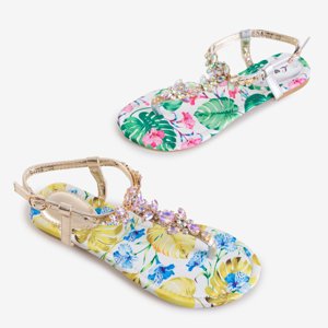 Złote damskie sandały z ozdobami Okaleni - Obuwie