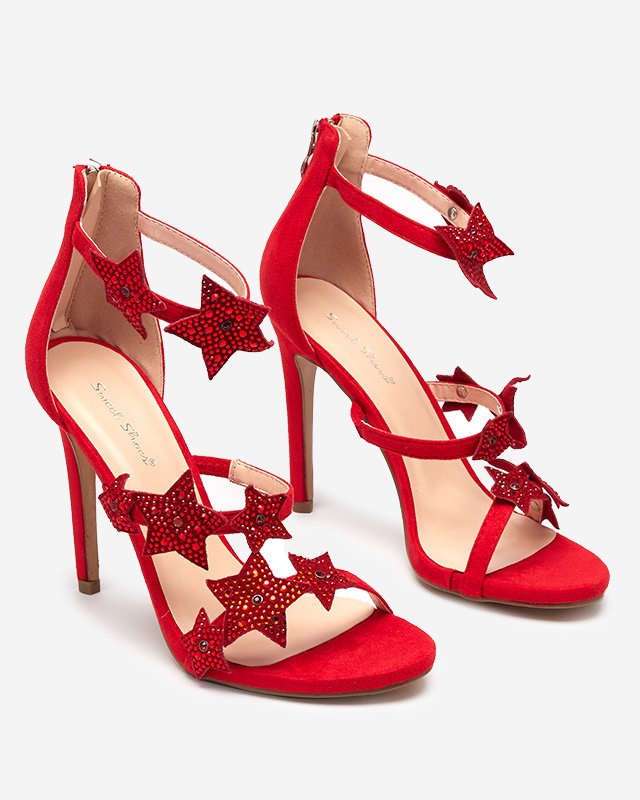 Червоні жіночі босоніжки на високому каблуці із зірочками Stareli - Взуття