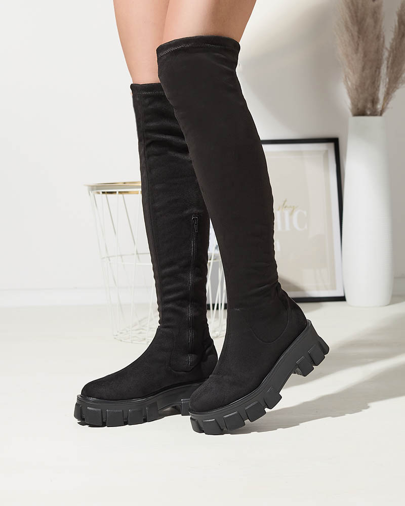 Чорні жіночі чоботи вище коліна на товстій підошві Amerita- Footwear