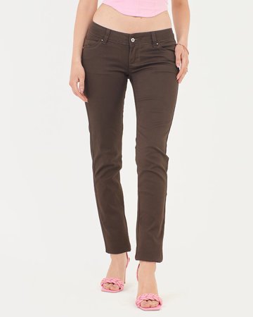 Коричневі жіночі джинсові штани із заниженою посадкою - Одяг
