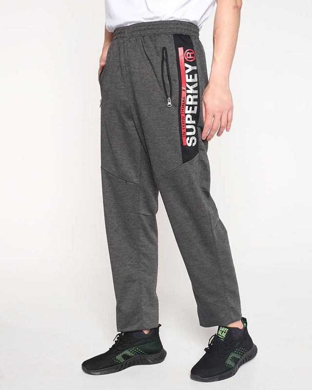 Темно-сірі чоловічі спортивні штани з написами - Одяг