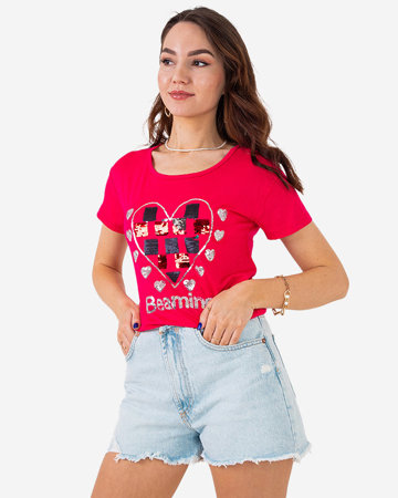 Жіноча футболка кольору фуксія з принтом