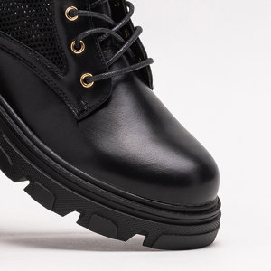 Ажурні чорні жіночі чоботи на шнурівці Buhomi - Взуття