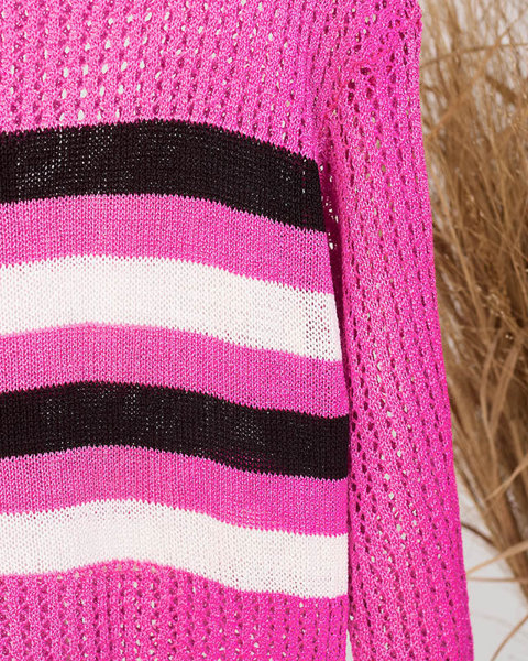 Ажурний жіночий светр в смужку кольору фуксії