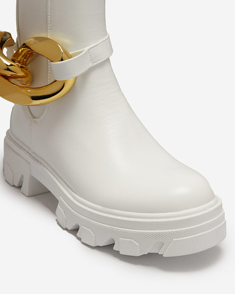 Білі жіночі високі чоботи з золотим елементом Sygiena - Взуття