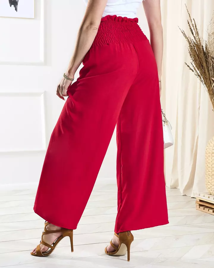 Червоні жіночі широкі штани палаццо на ґудзиках - Одяг