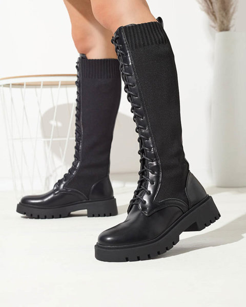 Чоботи жіночі до коліна на шнурівці чорного кольору Afasa - Взуття