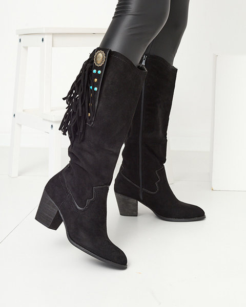Чорні жіночі чоботи а-ля ковбойські чоботи з прикрасою Ehan - Взуття