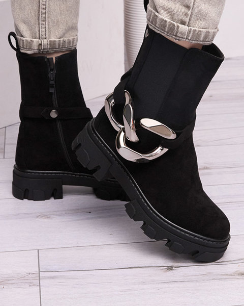 Чорні жіночі високі чоботи з ланцюжком Elrudi - Взуття