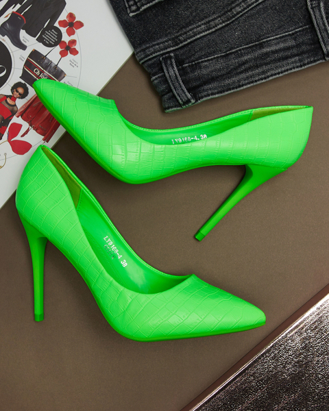 Неоново-зелені жіночі туфлі-човники на шпильці з тисненням Asota - Взуття