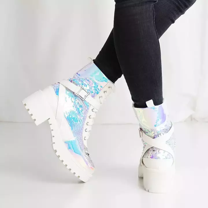 OUTLET Білі жіночі чоботи з паєтками від Impresa - Взуття