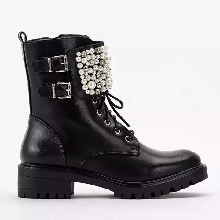 OUTLET Чорні чоботи з перлами Mais - Взуття
