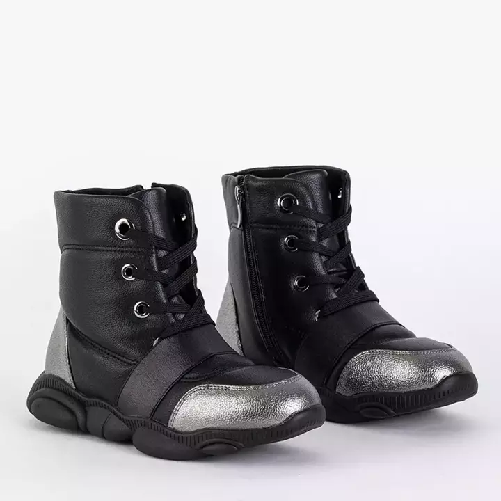 OUTLET Чорні дитячі чоботи зі сріблястими вставками Kaliaso - Взуття