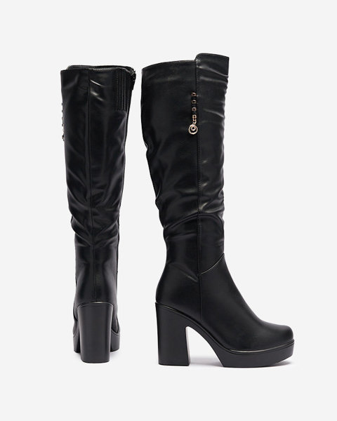 OUTLET Чорні жіночі чоботи до коліна на стійці і платформі Esidollo- Footwear